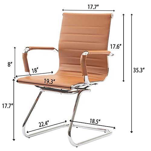 Image of Office Desk Chair Set of 4,No Wheels PU Leather Computer Chairs Mid Back Guest Chairs with Seld Base for School /Reception /Conference /Waiting Room, Terracotta