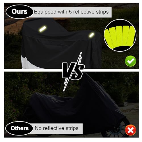 Motorrad Abdeckplane Outdoor, Motorradabdeckung wasserdichte und UV-Beständige, Motorradplane mit Schlossloch und 5 Reflektorstreifen, Motorradgarage für Motorroller Roller Moped (245x125x105 cm)