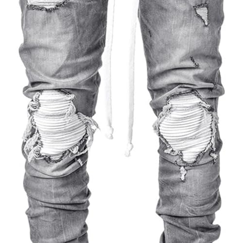 Mens Slim Fit Stretch Jeans Ripped Punk Skinny Jeans Fashion Tapered Leg Moto Biker Denim Pants4
