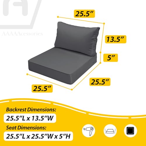 Image of AAAAAcessories Outdoor Deep Seat Cushions, Waterproof, Fade-Resistant Patio Furniture Replacement Cushions, 25.5 inch x 25.5 inch x 5 inch + 25.5 inch x 13.5 inch, Set of 2, Dark Gray