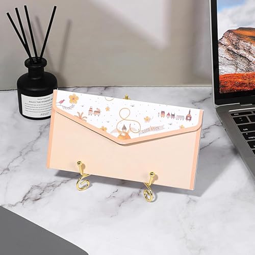 Image of CURATED CART Gold Metal Display Stand for Plates & Frames, Foldable Tabletop Easel with Curved Design, Decorative Plate Stand for Decor, Photo Frame Stand for Table, Menu & Art Display (4in / 10cm)