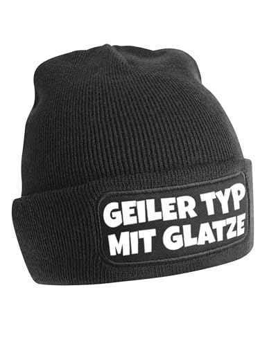 NIMAMA Mütze Beanie Geiler Typ mit Glatze Wintermütze Statement Spruch Print Geschenk Unisex Strickmütze für Herren und Damen - Schwarz