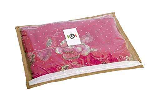 Image of S4S 48 Piece Non Woven Fabric Single Packing Saree Cover with Zip, Cloth Cover for Storage (BROWN)