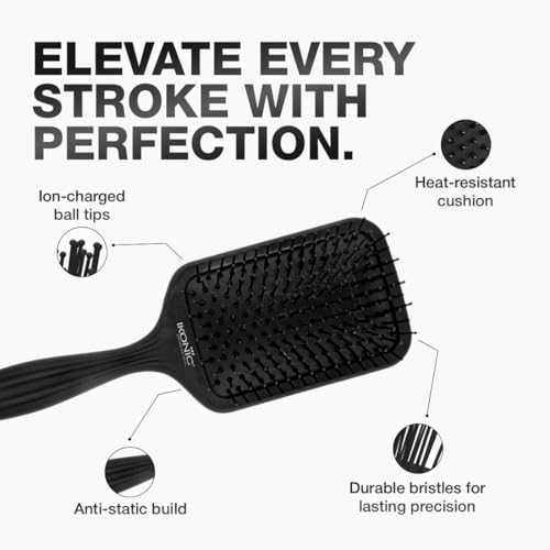 Image of Ikonic Professional Pro Paddle Hair Brush, Detangling Hair, Anti Static Brush, Ionic Technology, Ideal for Men & Women, Salon /Personal Grooming, Straightening, Smoothening, Heat Resistant - Black