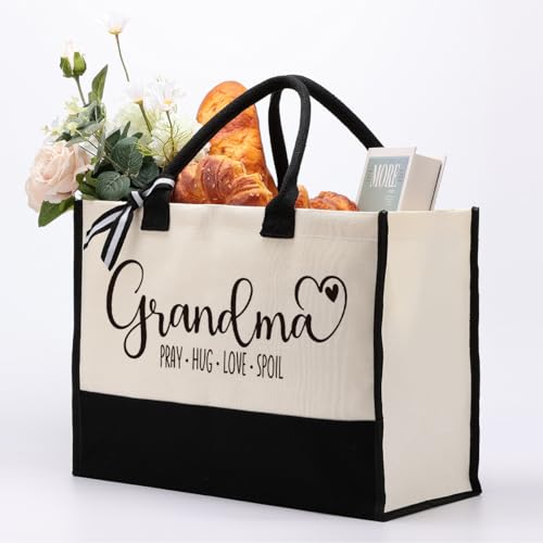 Grandma Canvas Tote Gift, Grandma Heart Gift: Pray - Hug - Love - Spoil, Canvas Tote Bag for Gifting, Women Cotton Canvas Tote Bag for Mother's Day, Grandma Birthday Gift, Christian Gift for Nana3