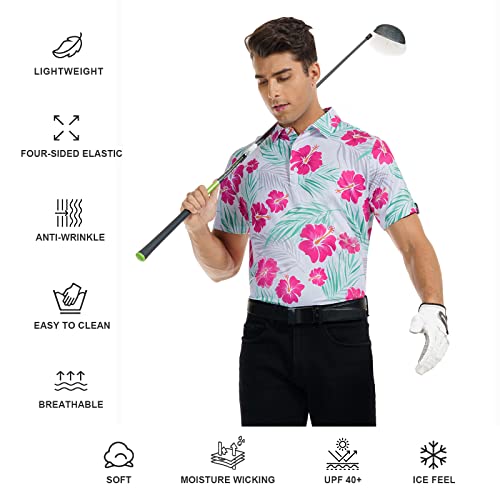 Deolax Mens Golf Shirt Performance Moisture Wicking Mens Polo Shirts Fashion Print Dry Fit Polo Shirts Short Sleeve Soft Breathable Polo T-Shirt Top Classic Quick Dry Lightweight Polo Shirts For Men #TOP3