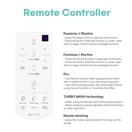 VOVO STYLEMENT VB-4100SR Electronic Smart Bidet Toilet Seat, Made in Korea, Heated Seat, Warm Dry and Water, UV LED Sterilization, One-piece Toilet Bidet Seat, Round - White