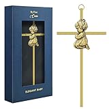 dewtick Premium Baptism Cross Girl 7.1 Inch, Super Cute and Sturdy Baby Cross Wall Baptism Gifts for First Holy Communion Christening and Dedication from Godparents, Gold