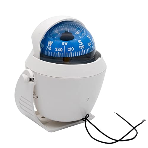 Riloer Auto-Marine-Marine-Kompass mit wasserdichter Kompasskugel für Boot, Wohnwagen, rotierend, kompass Outdoor,Elektronischer Digitaler Navigationskompass,weiß