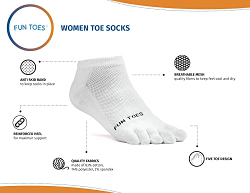 Image of FUN TOES Women's Cotton Toe Socks-Barefoot Running- Breathable- 6 Pairs Pack-Size 9-11 Lightweight