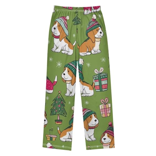 ZZXXB Lovely Beagle Xmas Trees Boys Long Pants Soft Trousers Elastic Waist Kids Lounge Bottoms with Pockets S-XL2