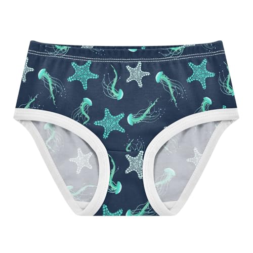 Little Girls' Soft Cotton Underwear Kids Breathable Comfort Jellyfish Starfish Panties Briefs Toddler