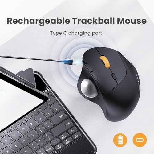 Image of ProtoArc Wireless Trackball Mouse, EM04 Ergonomic Bluetooth Rollerball Mouse Rechargeable Computer Laptop Mouse, 3 Device Connection, Compatible with PC, iPad, Mac, Windows-Ash Grey Ball