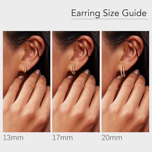 NEARLAND 14K Gold Hoop Earrings for Women Gold Stud Earrings Small Hoop Earring with Double Round Cubic Zirconia Hypoallergenic Lightweight Womens Earring 13/17/20mm2