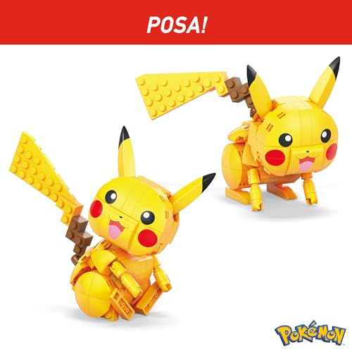 MEGA Pokémon - Pikachu, personaggio da costruire con 211 mattoncini, alto 10+ cm e con dettagli Elettro sulle guance, da collezionare ed esporre, giocattolo per bambini, 7+ anni, GMD31 - Lego - Immagine 4
