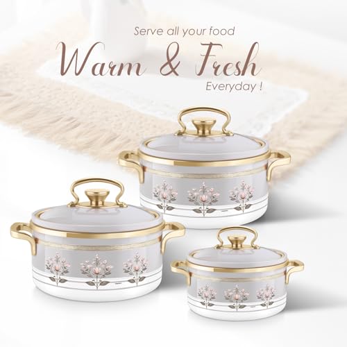 Image of Nayasa Rachel Casserole- Small Set of 3, 500, 1000, 1500 ML | BPA Free | Food Grade | Easy to Carry | Easy to Store | Hot Pot for Kitchen | Roti Box | Grey