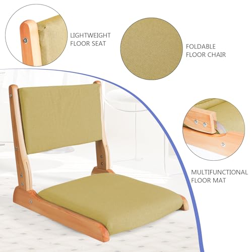 Image of Japanese Floor Chair with Back Support, Foldable Meditation Chair, Legless Tatami Chair with Cushion, Floor Seat for Living Room, Bedroom, Bay Window (1, Green)