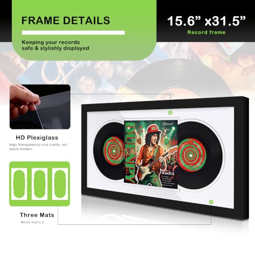 Image of DUENPY 15.6x31.5 Vinyl Frame For 12.5x12.5 Cover White Mat | Displays 12.5x12.5 Album Cover Art, Supports Wall Mounting For Home Music-Themed Wall Decor.