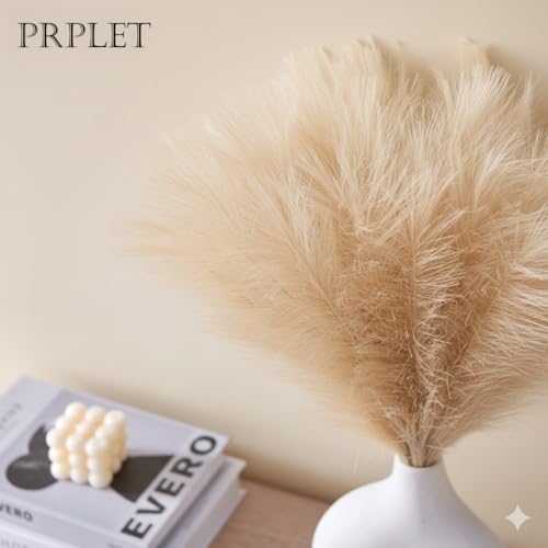 Image of Faux Pampas Grass - 24 Pcs Small Artificial Flowers for Living Room Home Office and Wedding Decoration (Beige)