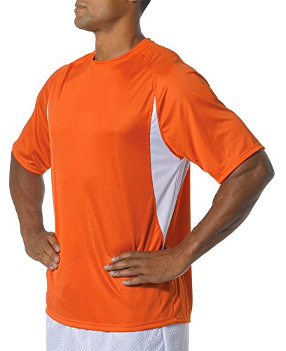 A4 Adult Color Block Performance Interlock T-Shirt, Orange/Wht, XXX-Large, Orange/ White, XXXL