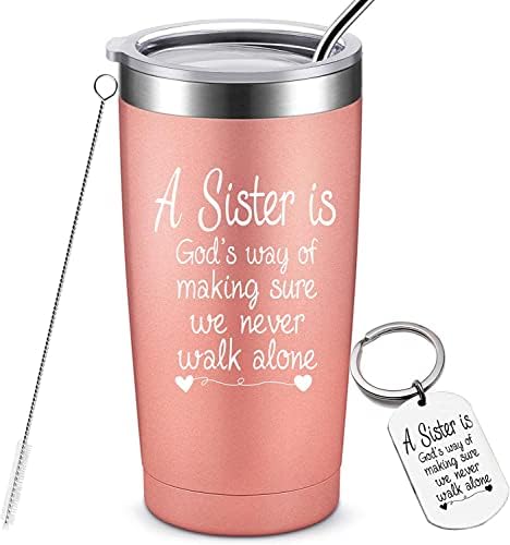 Sisters Gifts from Sister, Christmas Birthday Gifts for Sister, Best Friend, Little Sister, Soul Sister, Graduation Gifts for Women, Stainless Steel Insulated Tumbler, 20 Ounce Rose Gold-01