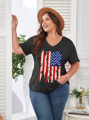 Image of ForHailey Women's Plus Size Short Sleeve Tee Shirt V Neck Basic Ladies Loose Fit T Shirt 1X-5X