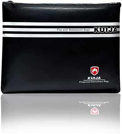 KUIJA Fireproof Document Bag 2000°F, 13.4"x9.4" Fireproof Waterproof Document Bag, Fireproof Money Bag，Fireproof Secure Storage Pouch with Zip, Fireproof Bags for Cash and documents