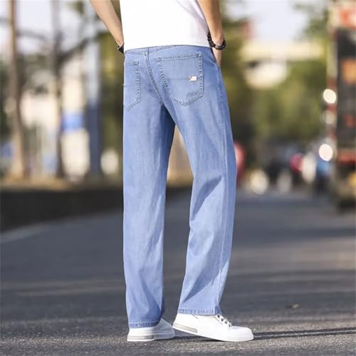 Men's Ice Silk Thin Denim Jeans Straight Stretch Cotton Business Casual Lightweight Pants3