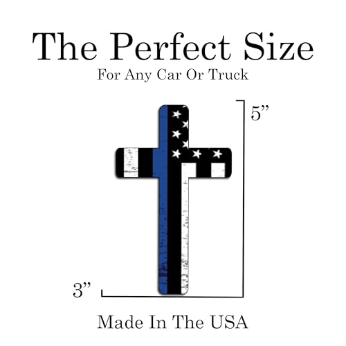 Image of Thin Blue Line Flag Cross Sticker Vinyl Decal for Car Truck Window Bumper Sticker Support of Police and Law Enforcement Officers (5 Inch)