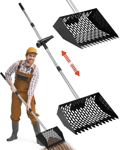 Szwbee Chicken Poop Scooper and Rake – 2-in-1 Metal Litter Sifter for Chicken Coops, Sand, and Runs with 22–62