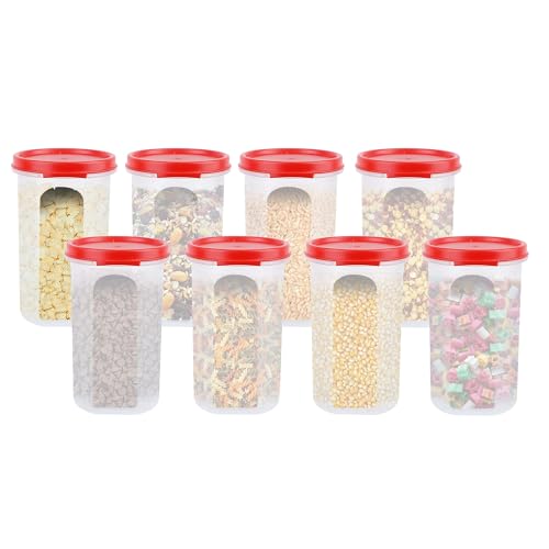 Image of SIMPARTE Smart Slim Storage Air-Tight Plastic Round Modular Container - for Juice, Dry Fruits - Stackable, BPA Free, Food Grade (585 ML, Red, Set of 8)