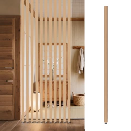 Room Divider Freestanding Wooden Partition - Floor to Ceiling Space Separator Panel for Restaurants, Offices, and Decor - Hollow Slats for Stairways and Porches