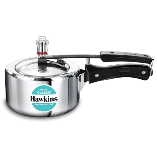 Image of Hawkins Classic 1.5 Litre Triply Stainless Steel Pressure Cooker | Straight Body | Induction & Gas Compatible | Ideal for 1-2 persons | ISI Certified | Guaranteed for 5 year | Silver (SSTCL15)