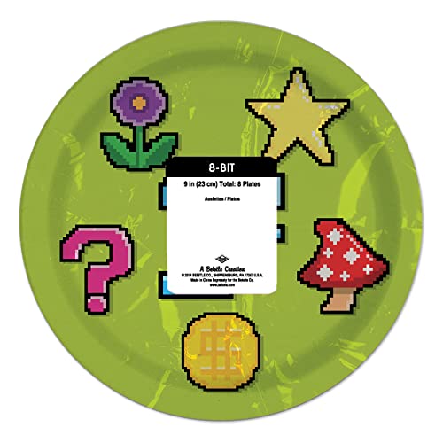 Beistle 8-Bit Plates, 9-Inch, Multicolor #TOP3