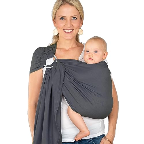 Hoppediz Ring-Sling ULTRALEICHT, Baby-Tragetuch ab Geburt, 100% Baumwolle,...