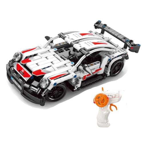 Image of RC Remote Control Engineering Model Car Creative Assembly Toy Kit 2.4GHz Rechargeable Sports Car Toy with Openable Doors & High Speed Racing DIY Model Kit for Kids (Block Rc Car White)