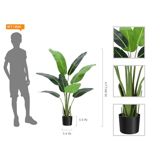 Artificial Bird of Paradise Plant 4FT (48 in) Fake Palm Tree for Indoor Outdoor Modern Decor Faux Plants for Home Office Perfect Housewarming Gift with 8 Trunks Faux Leaves 2 Pack