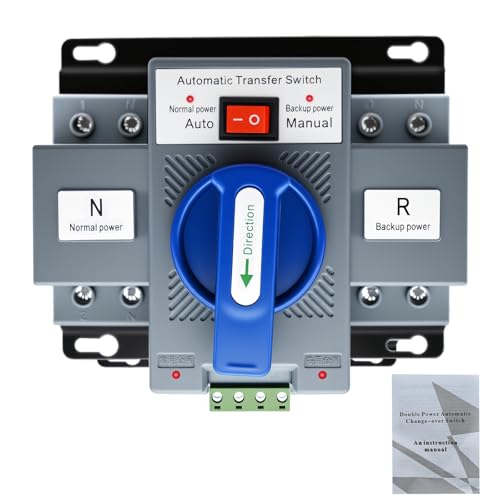 110V Dual Power Automatic Transfer Switch, 2P 63A Generator Changeover Switch 50HZ/60HZ with Automatic and Manual Switching Modes