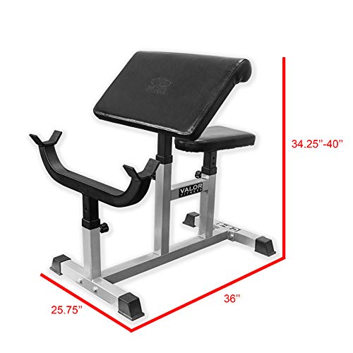 Valor Fitness Preacher Curl Bench - Preacher Curl Benches for Bicep Curl Support Meant for Curling with EZ Curl Bar (Sold Separately)