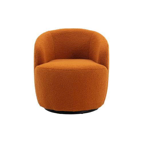 Homtique Small Swivel Barrel Chair,Comfy Round Club Chairs for Living Room Bedroom,360 Degree Swivel Single Sofa Lounge Accent Chair Boucle Armchair for Apartment,Hotel (Teddy-Caramel)
