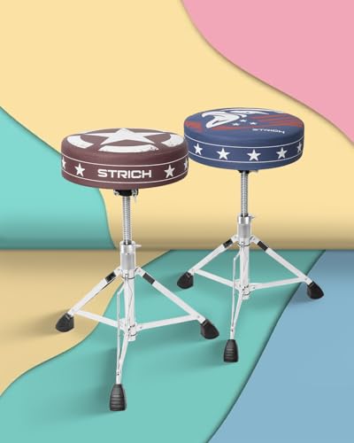 STRICH Drum Throne, höhenverstellbarer gepolsterter Sitz, Drum-Hocker, strapazierfähiger Drehstuhl für Schlagzeuger, ausgefallenes Design, doppelt verstrebter Hocker mit 5A-Drumsticks, SDB-20P, Braun