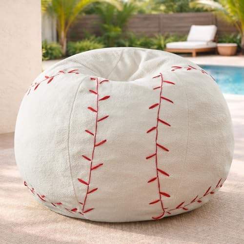 Sports Baseball Bean Bag Chair - Giant Bean Bag Chairs for Adults and Kids - Oversized Bean Bag Sofa Couch with Filler - Plush BeanBag Furniture for Living Room Bedroom Dorm Office - 44 Inch