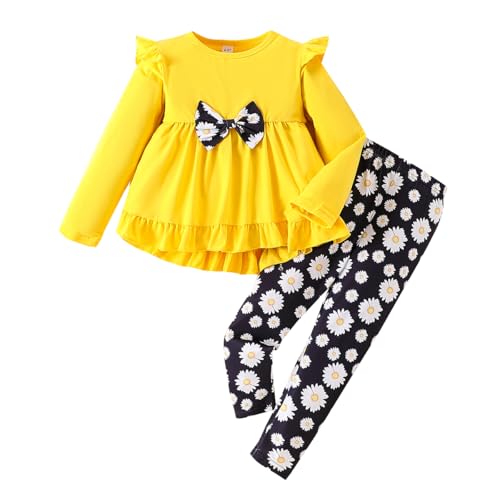 Image of Axumity Kid Girl Clothes Ruffle Sleeve Top Floral Allover Pants 3-9 Years Fall Outfit Set