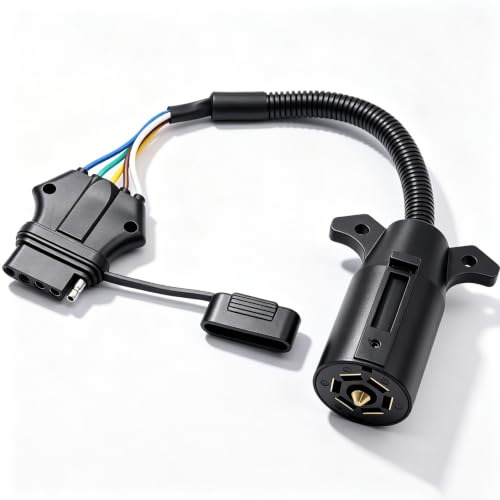 Image of 7 Pin to 5 Pin Trailer Adapter 7 Way Blade to 5 Way Flat Trailer Plug, RV Blade 7 Way to 5 Pin Flat Trailer Light Wiring Connector with Dust Cover for RV Truck