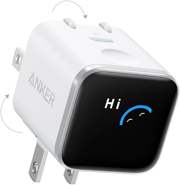 Anker Nano Charger (45W, Display, スイングプラグ) ホワイト USB PD USB-C 急速充電器【PSE技術基準適合/約180度折りたたみ式プラグ】iPhone MacBook Air その他各種機器対応 iPhone 17 / 16 / 15シリーズ / Air 対応 - 1