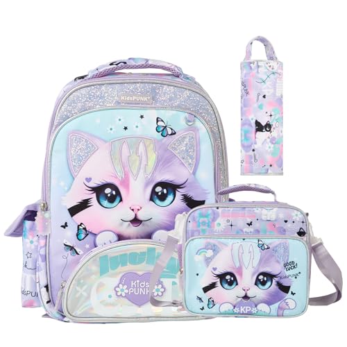 Girls 3-in-1 Cat Backpack, Light Purple, 16 Inch