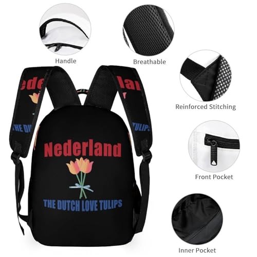 Netherlands The Dutch Love Tulips Backpack Shoulder Bags Lunch Bag Pencil Case Box 3 Set Daypack Cute3