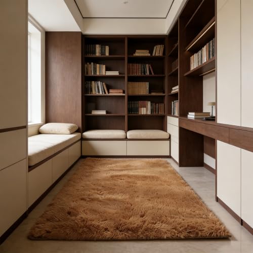 Tapis de salon moderne doux moelleux marron 290 x 150 cm