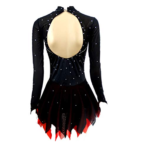 Black Red Figure Skating Costumes Custom Made Skating Skirts Ladies' Long Sleeve Skating Costumes #TOP2