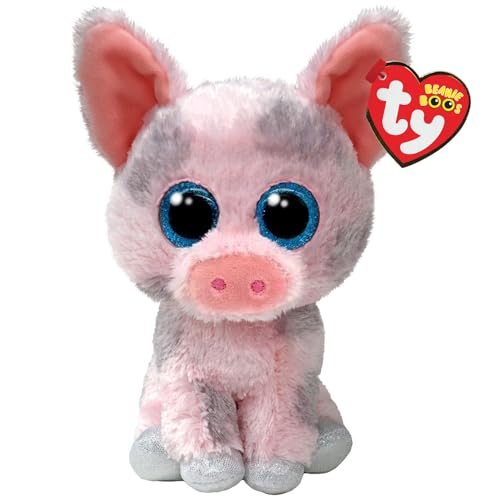 Ty Beanie Boos - Hambo the Cute Pig with Glittery Blue Eyes, the Plush with Big Sparkly Eyes - 15 cm - T37318